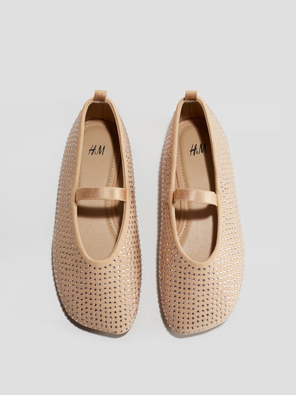 H&M Blush Crystal-Studded Mary Jane Flats